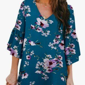 Flower Swing Dress- Medium Green Blue